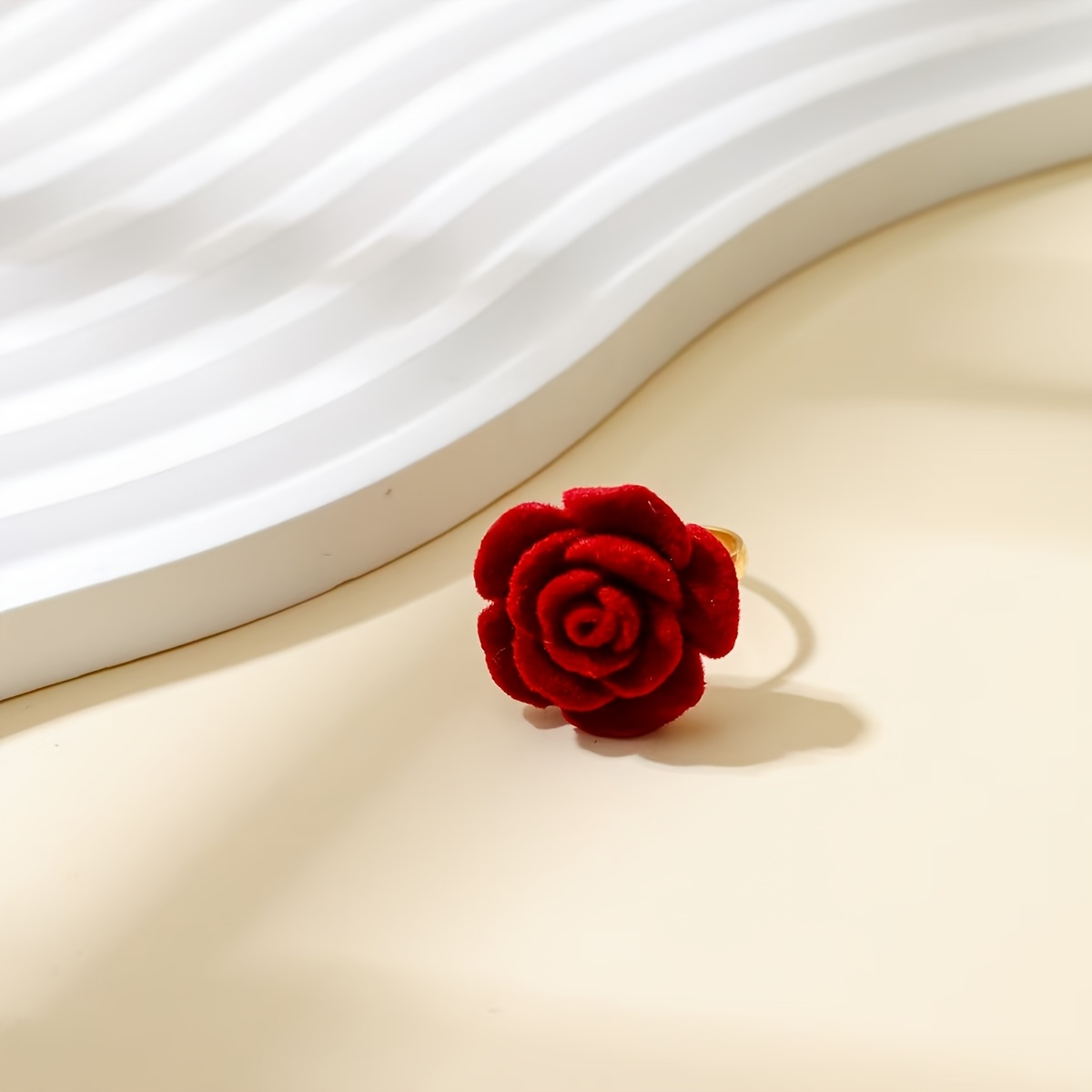 Vintage Inspired Faux Flower Open Ring Red Rose Stylish Accessory